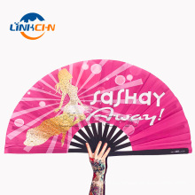 Custom large bamboo silk hand fan with logo printing